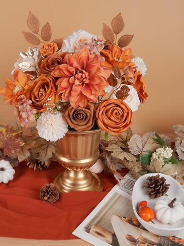 RICHMYC Artificial Flowers Terracotta Wedding Silk Fall Fake Flowers for Decoration Orange Cake Flowers with Stems for Wedding Bouquets Centerpieces Baby Shower Fall Decor in Kuwait