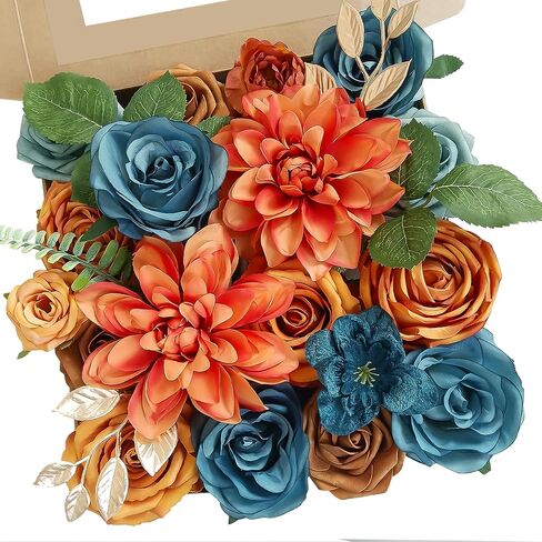 RICHMYC Artificial Flowers Terracotta Wedding Silk Fall Fake Flowers for Decoration Orange Cake Flowers with Stems for Wedding Bouquets Centerpieces Baby Shower Fall Decor in Saudi Arabia