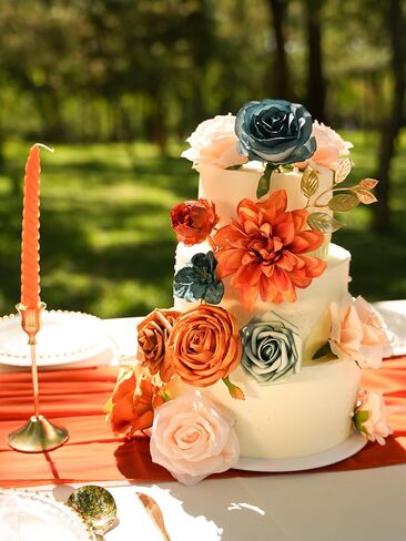 RICHMYC Artificial Flowers Terracotta Wedding Silk Fall Fake Flowers for Decoration Orange Cake Flowers with Stems for Wedding Bouquets Centerpieces Baby Shower Fall Decor in Saudi Arabia