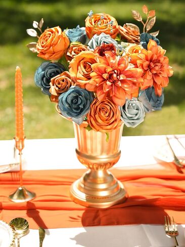 RICHMYC Artificial Flowers Terracotta Wedding Silk Fall Fake Flowers for Decoration Orange Cake Flowers with Stems for Wedding Bouquets Centerpieces Baby Shower Fall Decor in Saudi Arabia