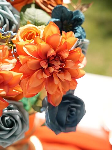 RICHMYC Artificial Flowers Terracotta Wedding Silk Fall Fake Flowers for Decoration Orange Cake Flowers with Stems for Wedding Bouquets Centerpieces Baby Shower Fall Decor in Saudi Arabia