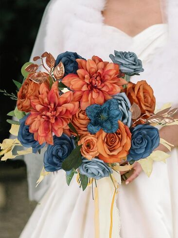 RICHMYC Artificial Flowers Terracotta Wedding Silk Fall Fake Flowers for Decoration Orange Cake Flowers with Stems for Wedding Bouquets Centerpieces Baby Shower Fall Decor in Saudi Arabia