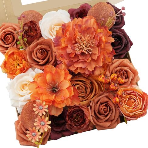 RICHMYC Artificial Flowers Terracotta Wedding Silk Fall Fake Flowers for Decoration Orange Cake Flowers with Stems for Wedding Bouquets Centerpieces Baby Shower Fall Decor in Kuwait