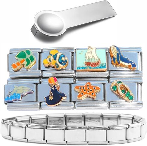 مجموعة من 8 Ocean Beach Italian Charms بالإضافة إلى سوار وبطولة سحر - تتميز بالأسماك ، التقليب ، النجوم ، الدلفين ، الختم ، الحوت ، والقوارب - روابط بحجم 9 ملم in Saudi Arabia
