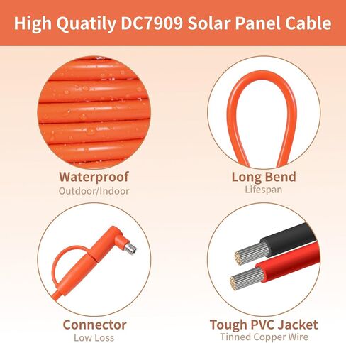 كابل امتداد DC 8 مم 50 قدمًا - DC7909 من الذكور إلى الإناث الكابل الشمسي مع محول DC8020 ، وأسلاك نحاسية 14AWG ، ومقاومة للماء - يعمل مع معظم محطات الطاقة المحمولة والمولدات الشمسية in Kuwait
