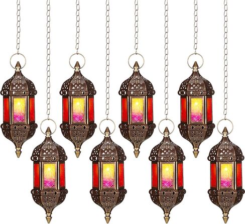 Retisee 2 Pcs Hanging Moroccan Lantern Hanging Hexagon Decorative Moroccan Candle Lantern Holders Hanging Candle Lantern Indoor Outdoor Candle Holder for Patio Weddings Christmas Decoration in Kuwait