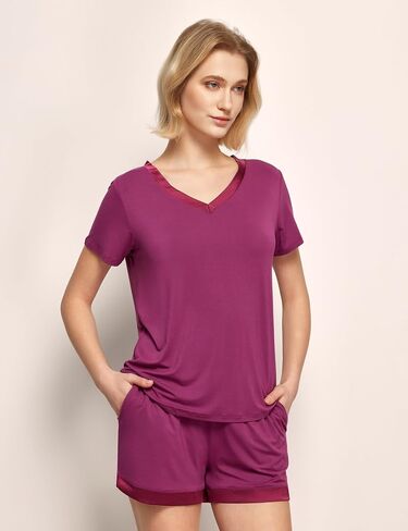 GYS Bamboo Viscose Pajamas for Women Set, Soft Short Sleeve Top and Shorts Sleepwear, Comfy Lightweight Lounge Pajama Set in Saudi Arabia
