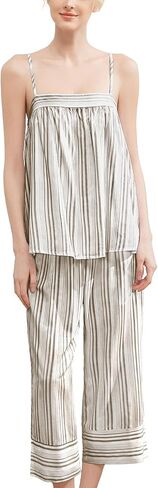 Women's Pajama-Sets – Striped Two-Piece Sleepwear Spaghetti Strap Camisole Top and Elastic Waistband Capri Pants in Saudi Arabia
