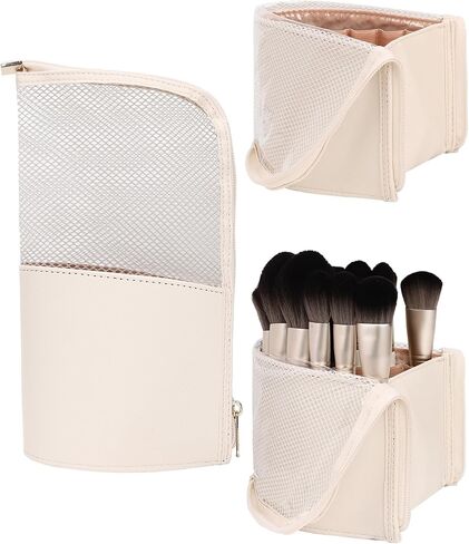 حقيبة حامل فرشاة Monstina Makeup Brush ، محمولة منظم الفرشاة ، حقيبة فرشاة مكياج مقاومة للماء ، حقيبة مكياج فنان محترفة ، خارج ، بيج بيج in Kuwait