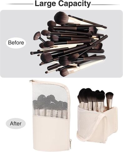 حقيبة حامل فرشاة Monstina Makeup Brush ، محمولة منظم الفرشاة ، حقيبة فرشاة مكياج مقاومة للماء ، حقيبة مكياج فنان محترفة ، خارج ، بيج بيج in Kuwait