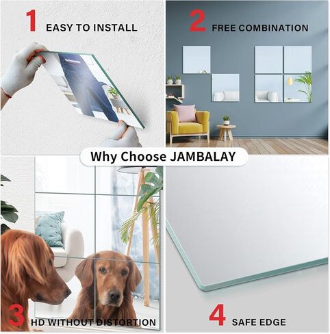 Jambalay Home Gym Mirrors لصالة الألعاب الرياضية ، 12 ٪ 12 ″ × 12 ″ مربع HD الزجاج الطول الكامل الطول مرآة مرآة ، مرآة الجدار لاصق ذاتيا لغرفة النوم ، غرفة المعيشة ، فوق الباب in Saudi Arabia