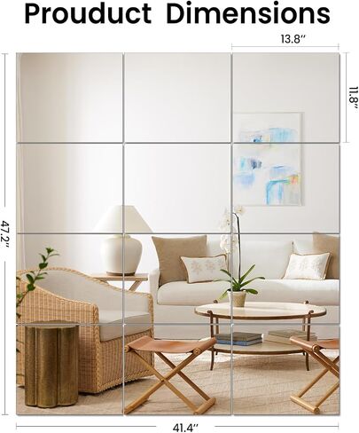 Jambalay Home Gym Mirrors لصالة الألعاب الرياضية ، 12 ٪ 12 ″ × 12 ″ مربع HD الزجاج الطول الكامل الطول مرآة مرآة ، مرآة الجدار لاصق ذاتيا لغرفة النوم ، غرفة المعيشة ، فوق الباب in Saudi Arabia