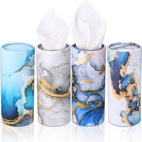 Patelai 4 Pack Car Tissue Cylinder Holder with Facial Tissues Bulk Round Tubes Marble Print Travel Tissue Boxes Container for Car Cup Holder Home Wedding Birthday Party Bathroom Office in Saudi Arabia
