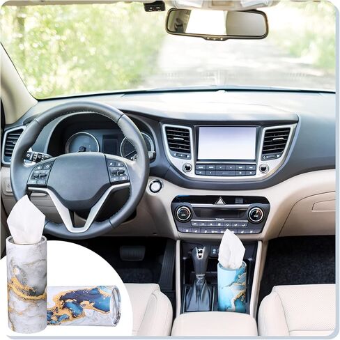 Patelai 4 Pack Car Tissue Cylinder Holder with Facial Tissues Bulk Round Tubes Marble Print Travel Tissue Boxes Container for Car Cup Holder Home Wedding Birthday Party Bathroom Office in Saudi Arabia