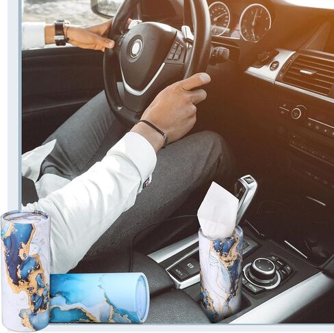 Patelai 4 Pack Car Tissue Cylinder Holder with Facial Tissues Bulk Round Tubes Marble Print Travel Tissue Boxes Container for Car Cup Holder Home Wedding Birthday Party Bathroom Office in Saudi Arabia
