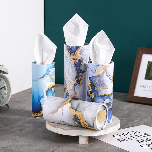 Patelai 4 Pack Car Tissue Cylinder Holder with Facial Tissues Bulk Round Tubes Marble Print Travel Tissue Boxes Container for Car Cup Holder Home Wedding Birthday Party Bathroom Office in Saudi Arabia