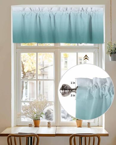 المطبخ فالنس للنوافذ ، الحجر الفيروز التدرج الحجري Teal Rod Pocket ستارة قصيرة ، نافذة فنية مجردة أعلى لحمام غرفة المعيشة غرفة نوم ، لوحة واحدة ، 54 × 18 بوصة in Saudi Arabia