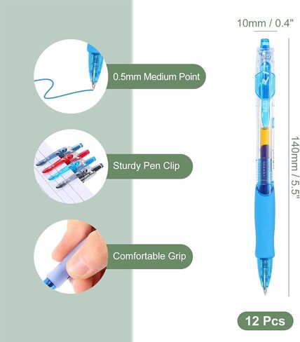 M & G Gel Pen Medium Point 0.5mm ، 12 حزمة جافة سريعة جافة سلسة قابلة للسحب قابلة للالتفاف الأزرق الداكن قلم كرة الدوارة للمكتب المنزلي لتناول المجلات ، الأسلوب 2 in Kuwait