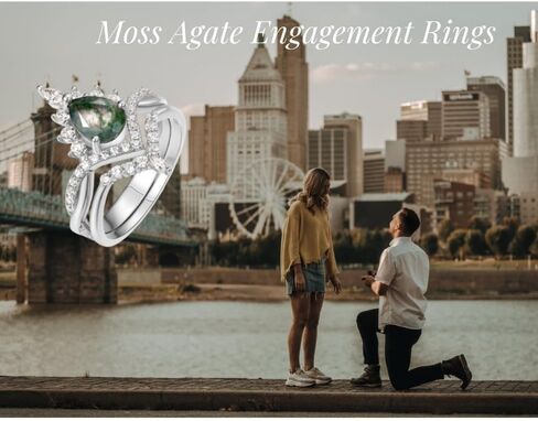1.0CT Pear Shaped Moss Agate Engagement Rings for Women 14K Gold Plated 925 Sterling Silver Natural Moss Agate Ring Set Twisted Infinity Ring Vintage Halo Bridal Set 2pcs V Shaped Wedding Band Anniversary in Saudi Arabia