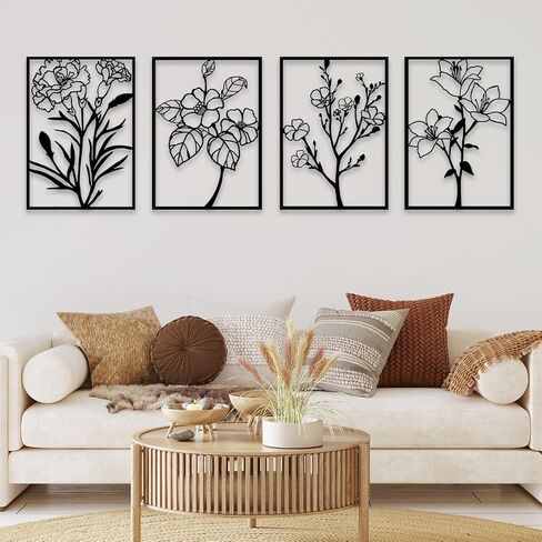 ZNZAPO Large 4 Pcs Gold Abstract Metal Line Wall Decor, 15.7 × 22.5" Minimalist Metal Flower Wall Art 3D Sculptures Hanging For Living Room Bedroom Bathroom in Saudi Arabia