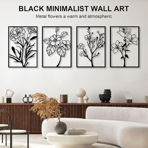 ZNZAPO Large 4 Pcs Gold Abstract Metal Line Wall Decor, 15.7 × 22.5" Minimalist Metal Flower Wall Art 3D Sculptures Hanging For Living Room Bedroom Bathroom in Saudi Arabia