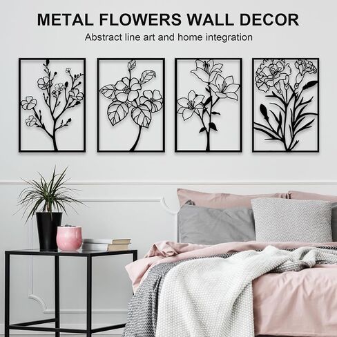 ZNZAPO Large 4 Pcs Gold Abstract Metal Line Wall Decor, 15.7 × 22.5" Minimalist Metal Flower Wall Art 3D Sculptures Hanging For Living Room Bedroom Bathroom in Saudi Arabia