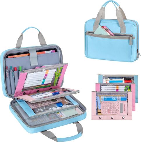 Yarwo Zipper Binder with 3 Pencil Pouches, Small File Organizer with Multiple Pockets & Padded Sleeve Fits 12.9" iPad and Stationery for School, Office, Work, Pink in Saudi Arabia