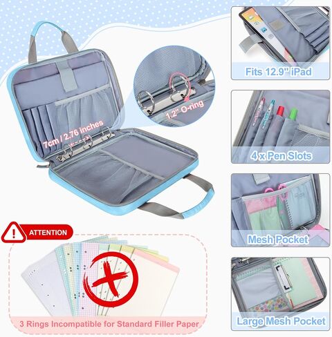 Yarwo Zipper Binder with 3 Pencil Pouches, Small File Organizer with Multiple Pockets & Padded Sleeve Fits 12.9" iPad and Stationery for School, Office, Work, Pink in Saudi Arabia