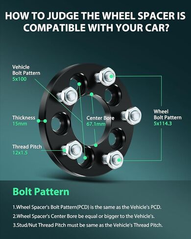 SCITOO 4pcs 5x100 to 5x114.3 Wheel adapters 15mm Bore 67.1mm Studs 12x1.5 5Lug Wheel Spacers No Hubcentric Fit for Camry 1986-1991, for Celica 1993-2005, for Corolla 2003-2022, for Matrix 2003-2013 in Saudi Arabia
