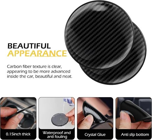 4PCS Car Cup Holder Coasters, 2.75 Inch Carbon Fiber Insert Drink Coasters, Non-Slip Bottle Pad Embedded in Cup Mat, Universal Car Interior Accessories in Saudi Arabia