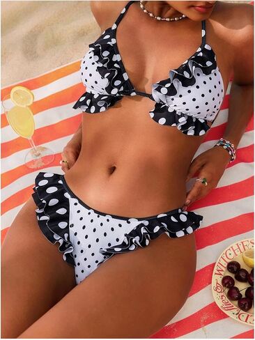 Makemechic Women's Polka Dots Bikini مجموعة الرسن مثلث TINGE SIDE SIDE in Saudi Arabia