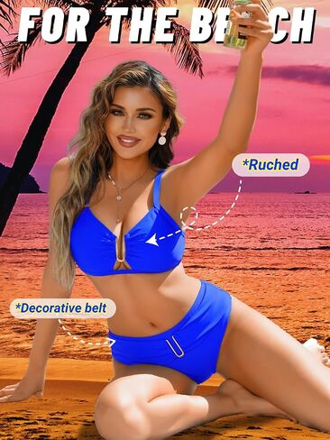 Kaei&Shi U Wire Cheeky Bikini Sets,Mid Rise Two Piece Bathing Suit,Modest Swimsuits for Women Beach Vacation Resort in Saudi Arabia