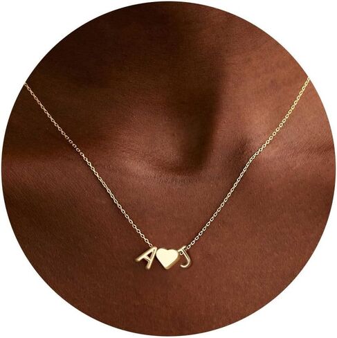 Turandoss Heart Necklace الأولي للنساء الفتيات في سن المراهقة ، و 14 كيلو الذهب مطلي بالولاية A-Z قلادة أولية مع القلب ، هدايا عيد ميلاد المجوهرات المخصصة للنساء أمي أمي in Kuwait