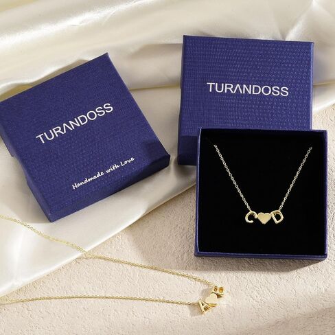 Turandoss Heart Necklace الأولي للنساء الفتيات في سن المراهقة ، و 14 كيلو الذهب مطلي بالولاية A-Z قلادة أولية مع القلب ، هدايا عيد ميلاد المجوهرات المخصصة للنساء أمي أمي in Kuwait