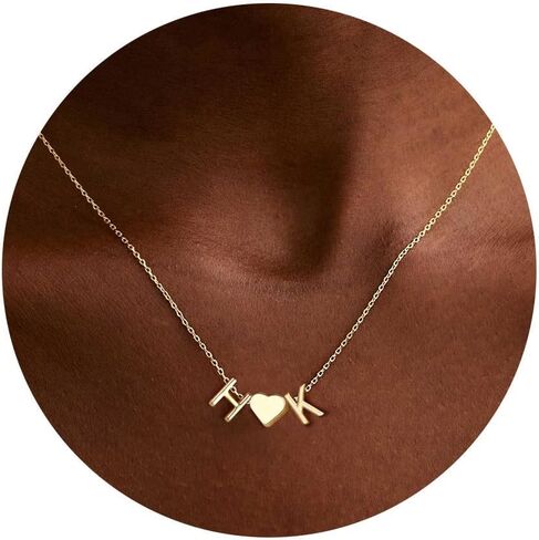 Turandoss Heart Initial Necklace for Women Teen Girls, 14K Gold Plated Dainty Letter A-Z Initial Necklace with Heart, Personalized Jewelry Birthday Gifts for Women Wife Mom in Saudi Arabia