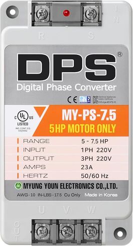 مرحلة DPS Sinlge إلى محول الطور 3 ، 7.5hp ، 23a ، الإدخال/الإخراج 200 فولت-240 فولت My-PS-7.5 نموذج المستخدم لمحرك 15A (3.7 كيلو وات) 15A ، يجب استخدام DPS لمحرك واحد فقط ، المدرجة في UL in Kuwait
