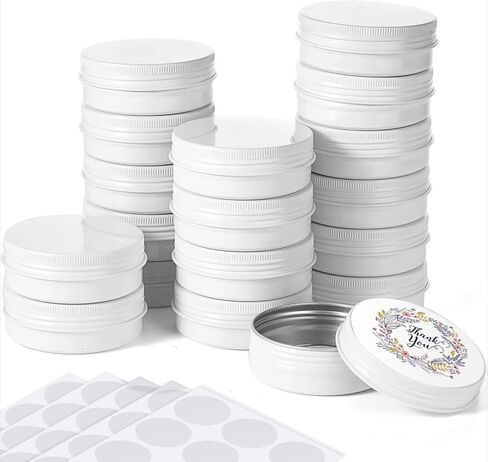 Patelai 2 Oz 120 PCS Metal Round Tins Aluminium Tin Tin Tins Salve Tins Withs with Screat Lid 20 Sheets Stices for Salve Spice Salms Balms Candles (White) in Kuwait