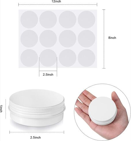 Patelai 2 Oz 120 PCS Metal Round Tins Aluminium Tin Tin Tins Salve Tins Withs with Screat Lid 20 Sheets Stices for Salve Spice Salms Balms Candles (White) in Kuwait