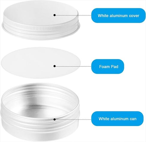 Patelai 2 Oz 120 PCS Metal Round Tins Aluminium Tin Tin Tins Salve Tins Withs with Screat Lid 20 Sheets Stices for Salve Spice Salms Balms Candles (White) in Kuwait
