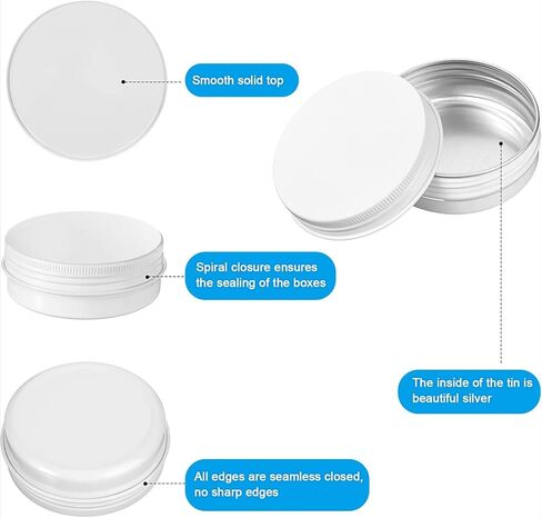 Patelai 2 Oz 120 PCS Metal Round Tins Aluminium Tin Tin Tins Salve Tins Withs with Screat Lid 20 Sheets Stices for Salve Spice Salms Balms Candles (White) in Kuwait