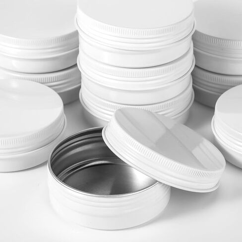 Patelai 2 Oz 120 PCS Metal Round Tins Aluminium Tin Tin Tins Salve Tins Withs with Screat Lid 20 Sheets Stices for Salve Spice Salms Balms Candles (White) in Kuwait