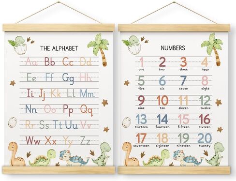 Abc Posters for Toddlers, Educational Posters for Toddlers 1-3, Toddler Learning Poster with Wooden Frames, Alphabet Poster Nursery Playroom Decor, Woodland Nursery Decor, 12x16 inch Set of 2 (B01) in Saudi Arabia