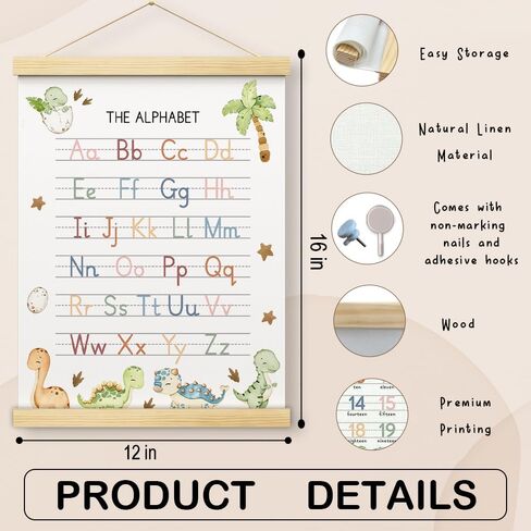 Abc Posters for Toddlers, Educational Posters for Toddlers 1-3, Toddler Learning Poster with Wooden Frames, Alphabet Poster Nursery Playroom Decor, Woodland Nursery Decor, 12x16 inch Set of 2 (B01) in Saudi Arabia