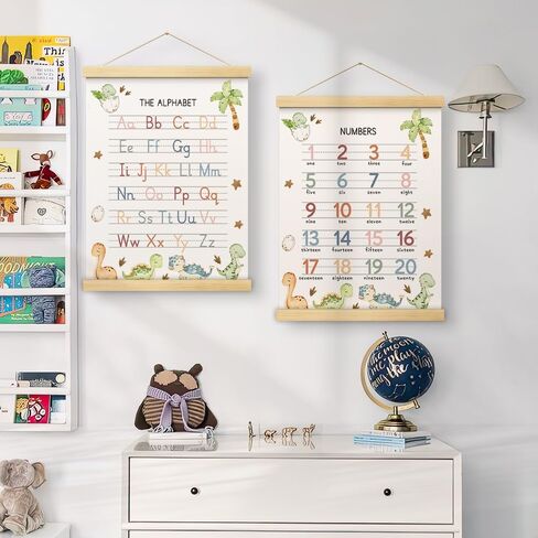 Abc Posters for Toddlers, Educational Posters for Toddlers 1-3, Toddler Learning Poster with Wooden Frames, Alphabet Poster Nursery Playroom Decor, Woodland Nursery Decor, 12x16 inch Set of 2 (B01) in Saudi Arabia