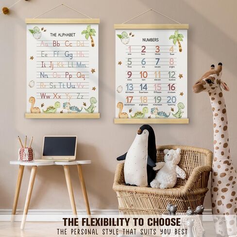 Abc Posters for Toddlers, Educational Posters for Toddlers 1-3, Toddler Learning Poster with Wooden Frames, Alphabet Poster Nursery Playroom Decor, Woodland Nursery Decor, 12x16 inch Set of 2 (B01) in Saudi Arabia