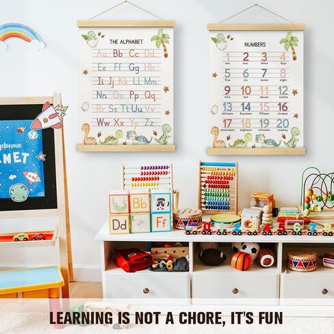 Abc Posters for Toddlers, Educational Posters for Toddlers 1-3, Toddler Learning Poster with Wooden Frames, Alphabet Poster Nursery Playroom Decor, Woodland Nursery Decor, 12x16 inch Set of 2 (B01) in Saudi Arabia