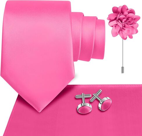 طقم ربطات عنق سادة للرجال مقاس 3.15 بوصة (8 سم) ربطة عنق ودبوس منديل منسوج وأزرار أكمام لحفلات الزفاف in Kuwait