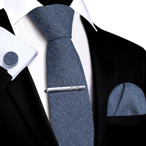 YOHOWA Extra Long Men's Tie Set with Clip Wool Linen Solid Checkered Business Wedding Neckties Handkerchief Cufflinks in Kuwait