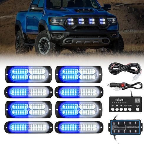 Nilight 8pcs LED LED LIGHT مع وحدة تحكم 12V 24V مزامنة ميزة العنبر الأبيض ستروب ضوء 12 LED مصابيح تحذير الطوارئ السطحي مع وحدة تحكم strobe لشاحنة السيارة RV ATV in Kuwait