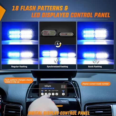 Nilight 8pcs LED LED LIGHT مع وحدة تحكم 12V 24V مزامنة ميزة العنبر الأبيض ستروب ضوء 12 LED مصابيح تحذير الطوارئ السطحي مع وحدة تحكم strobe لشاحنة السيارة RV ATV in Kuwait